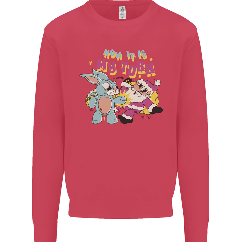 Easter Rabbit vs Santa Claus Funny Bunny Egg Kids Sweatshirt Jumper Heliconia