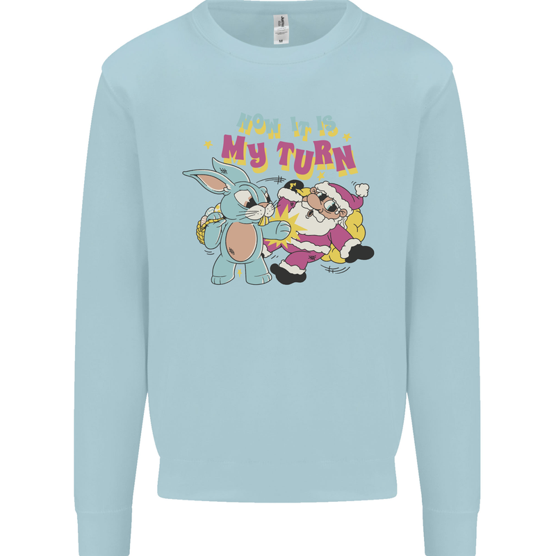 Easter Rabbit vs Santa Claus Funny Bunny Egg Kids Sweatshirt Jumper Light Blue