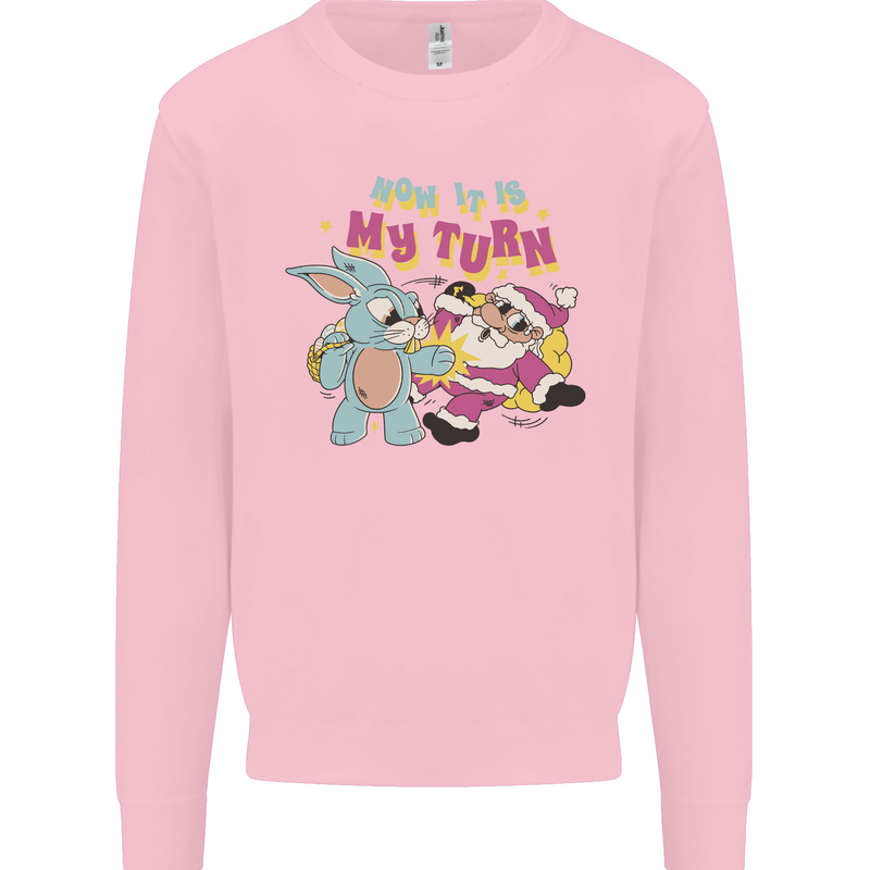 Easter Rabbit vs Santa Claus Funny Bunny Egg Kids Sweatshirt Jumper Light Pink