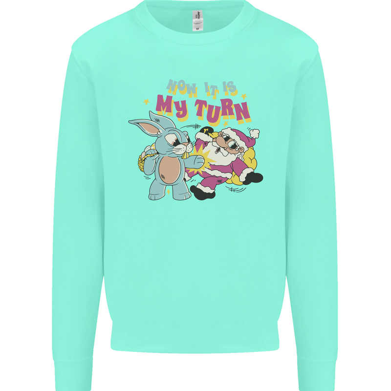 Easter Rabbit vs Santa Claus Funny Bunny Egg Kids Sweatshirt Jumper Peppermint