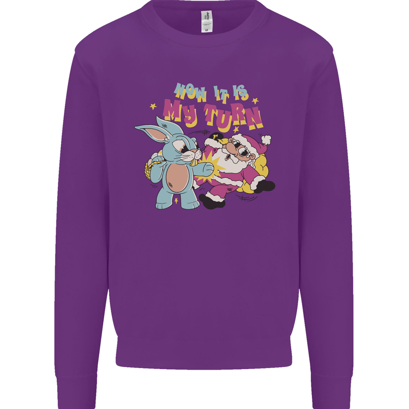Easter Rabbit vs Santa Claus Funny Bunny Egg Kids Sweatshirt Jumper Purple