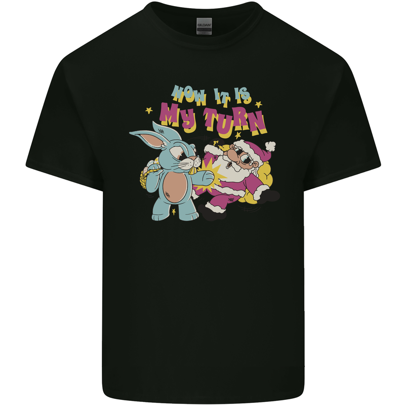 Easter Rabbit vs Santa Claus Funny Bunny Egg Kids T-Shirt Childrens Black
