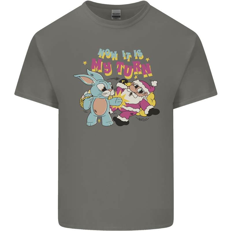 Easter Rabbit vs Santa Claus Funny Bunny Egg Mens Cotton T-Shirt Tee Top Charcoal