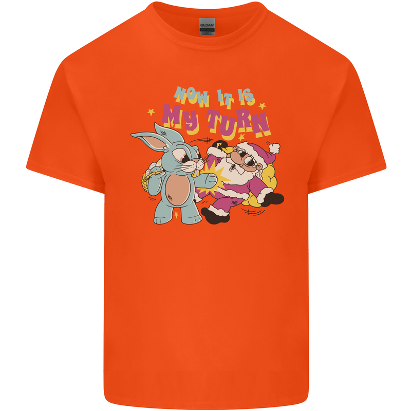 Easter Rabbit vs Santa Claus Funny Bunny Egg Mens Cotton T-Shirt Tee Top Orange