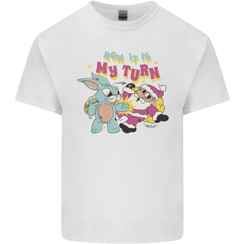Easter Rabbit vs Santa Claus Funny Bunny Egg Mens Cotton T-Shirt Tee Top White