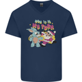 Easter Rabbit vs Santa Claus Funny Bunny Egg Mens V-Neck Cotton T-Shirt Navy Blue