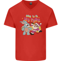 Easter Rabbit vs Santa Claus Funny Bunny Egg Mens V-Neck Cotton T-Shirt Red