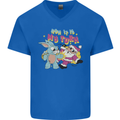 Easter Rabbit vs Santa Claus Funny Bunny Egg Mens V-Neck Cotton T-Shirt Royal Blue