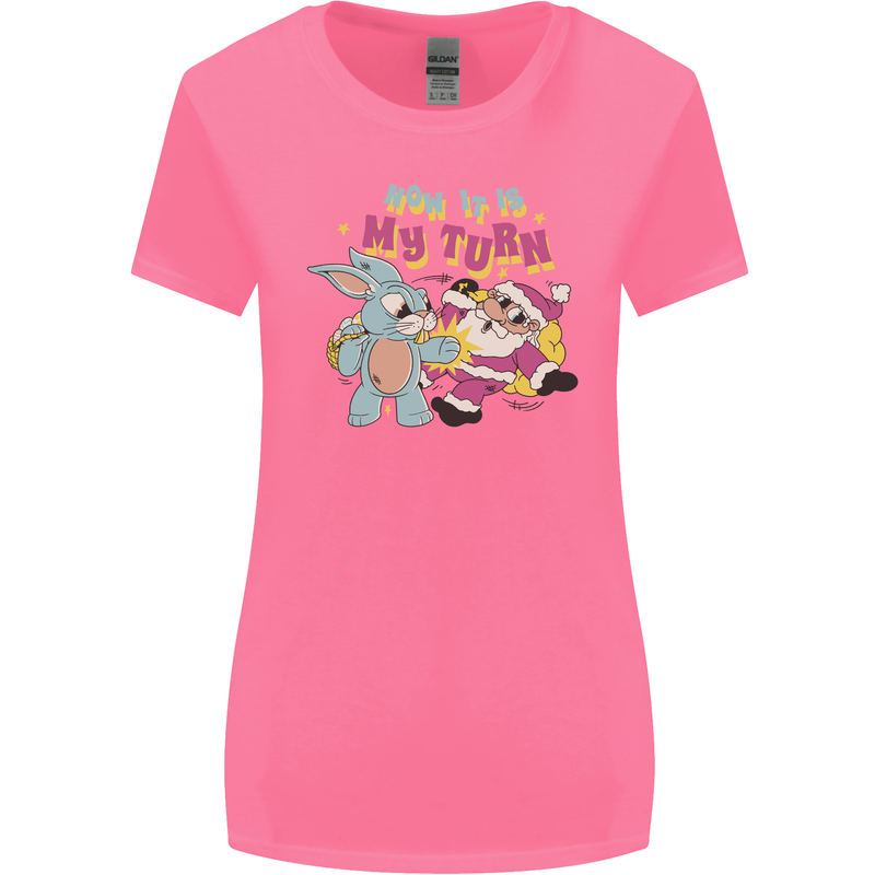 Easter Rabbit vs Santa Claus Funny Bunny Egg Womens Wider Cut T-Shirt Azalea