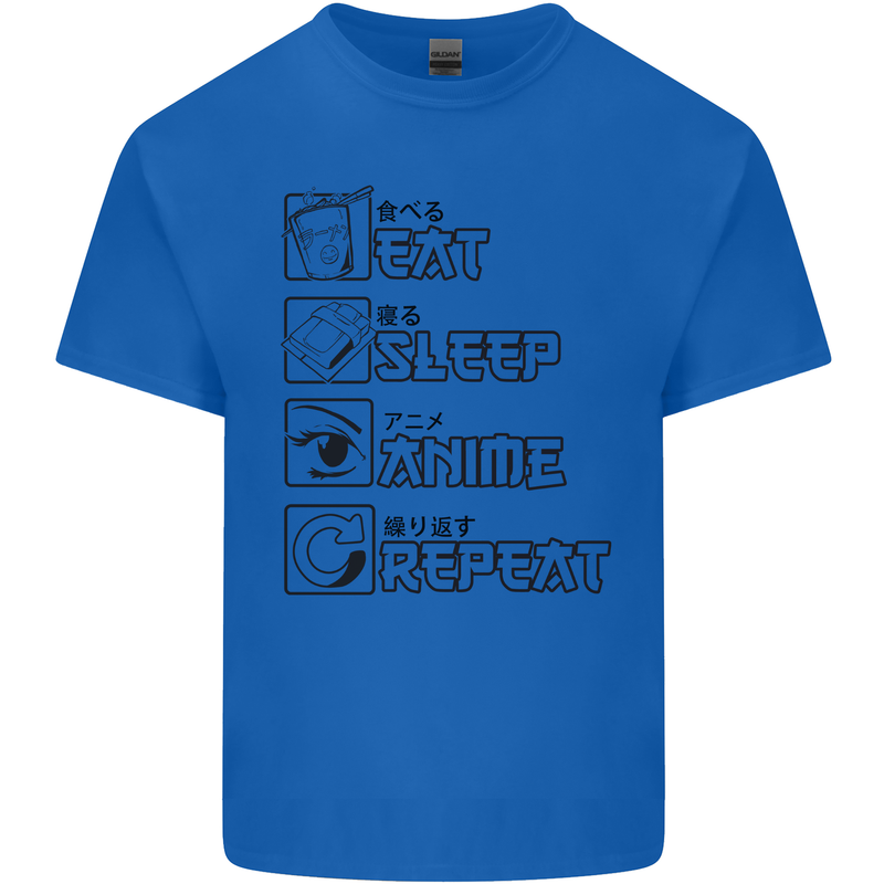 Eat Sleep Anime Repeat Design 2 Mens Cotton T-Shirt Tee Top Royal Blue