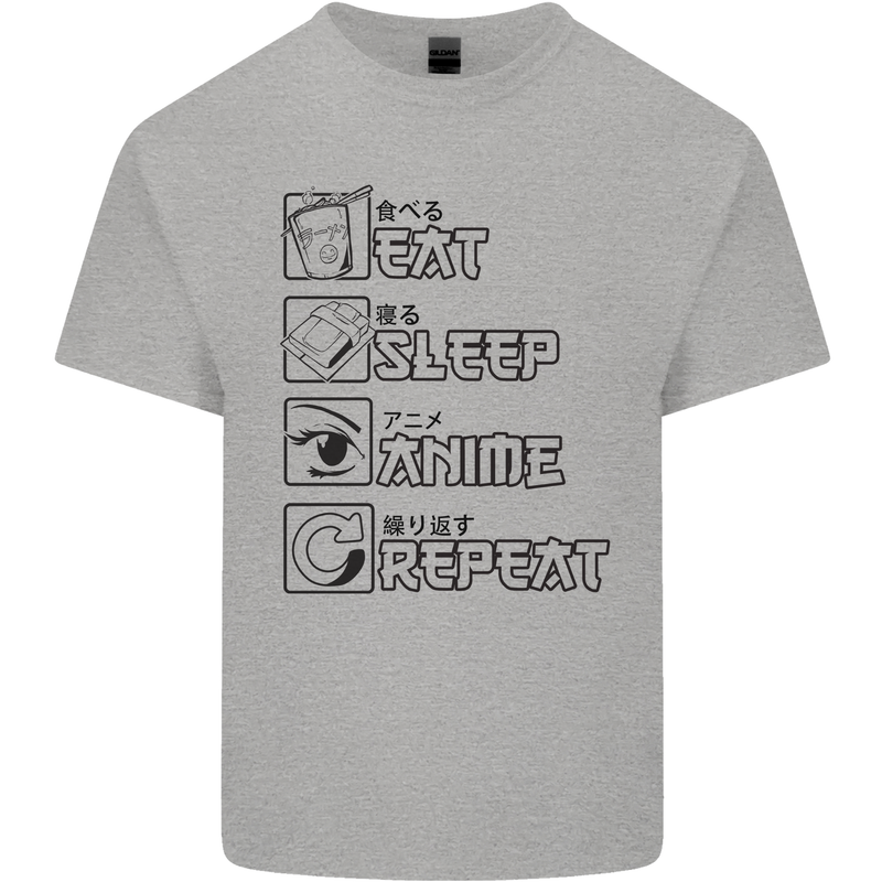 Eat Sleep Anime Repeat Design 2 Mens Cotton T-Shirt Tee Top Sports Grey