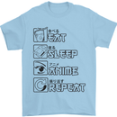 Eat Sleep Anime Repeat Design 2 Mens T-Shirt 100% Cotton Light Blue