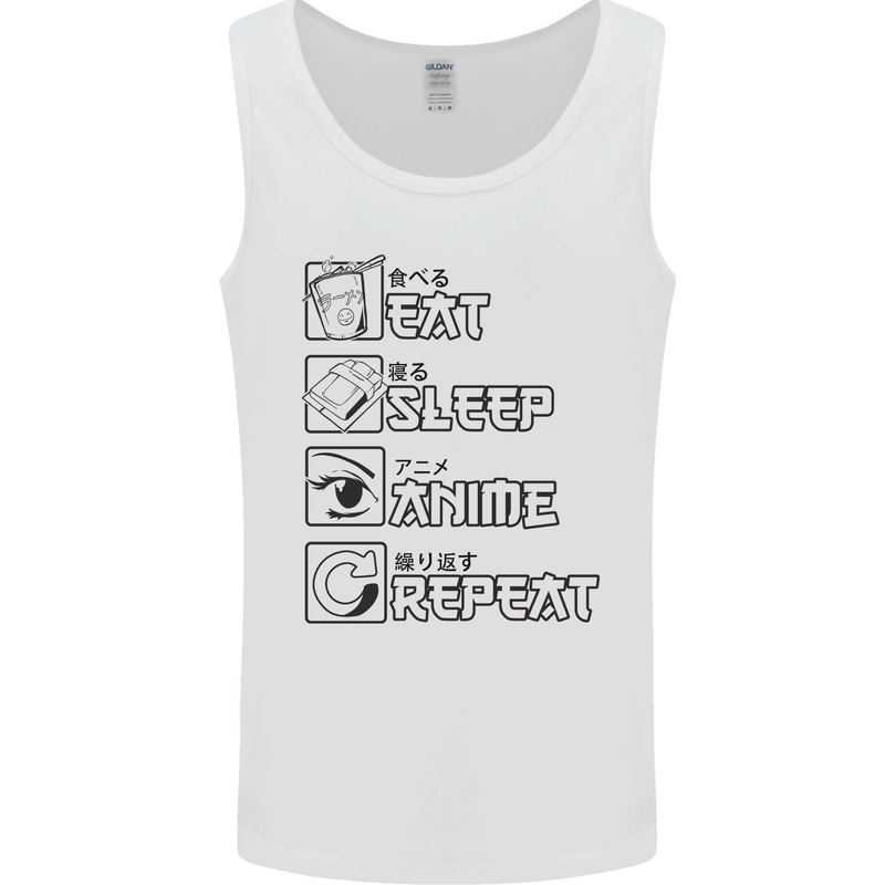 Eat Sleep Anime Repeat Design 2 Mens Vest Tank Top White