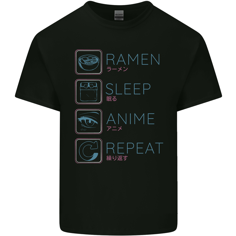 Eat Sleep Anime Repeat Design 3 Mens Cotton T-Shirt Tee Top Black