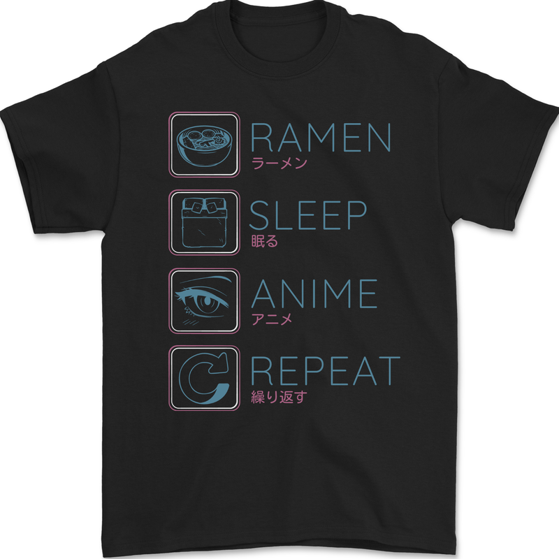 Eat Sleep Anime Repeat Design 3 Mens Gildan Cotton T-Shirt Black