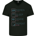 Eat Sleep Anime Repeat Design 3 Mens V-Neck Cotton T-Shirt Black