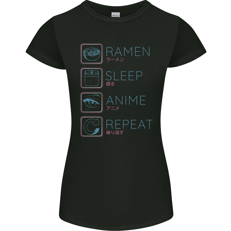 Eat Sleep Anime Repeat Design 3 Womens Petite Cut T-Shirt Black