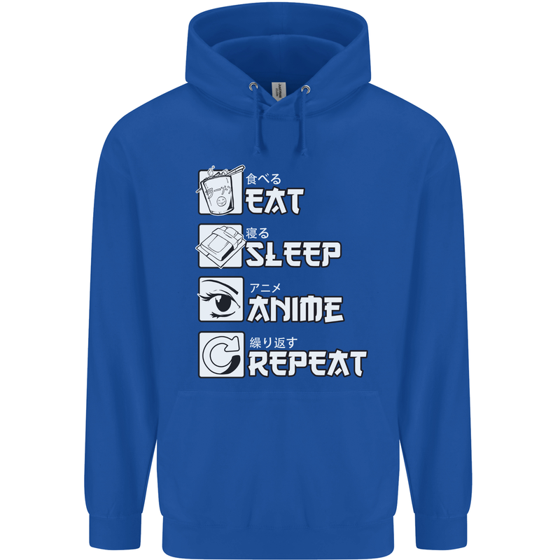 Eat Sleep Anime Repeat Mens 80% Cotton Hoodie Royal Blue