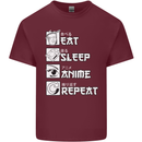 Eat Sleep Anime Repeat Mens Cotton T-Shirt Tee Top Maroon
