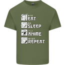 Eat Sleep Anime Repeat Mens Cotton T-Shirt Tee Top Military Green
