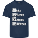 Eat Sleep Anime Repeat Mens Cotton T-Shirt Tee Top Navy Blue
