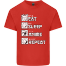 Eat Sleep Anime Repeat Mens Cotton T-Shirt Tee Top Red