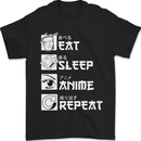 Eat Sleep Anime Repeat Mens T-Shirt 100% Cotton Black