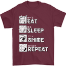 Eat Sleep Anime Repeat Mens T-Shirt 100% Cotton Maroon