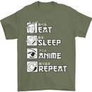 Eat Sleep Anime Repeat Mens T-Shirt 100% Cotton Military Green