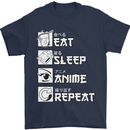 Eat Sleep Anime Repeat Mens T-Shirt 100% Cotton Navy Blue