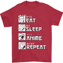 Eat Sleep Anime Repeat Mens T-Shirt 100% Cotton Red