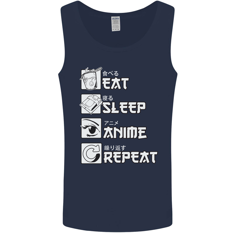 Eat Sleep Anime Repeat Mens Vest Tank Top Navy Blue