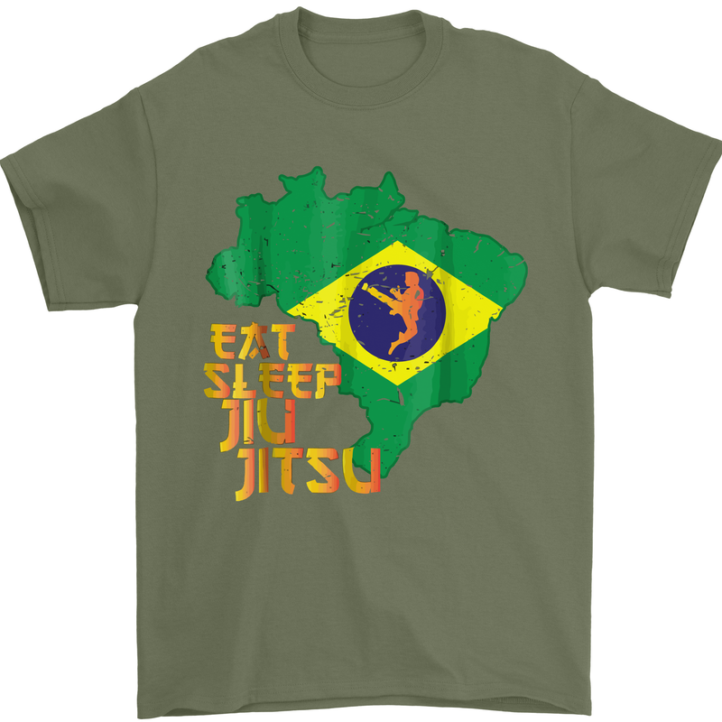 Eat Sleep Brazilian Jiu Jitsu MMA Mens T-Shirt 100% Cotton Military Green