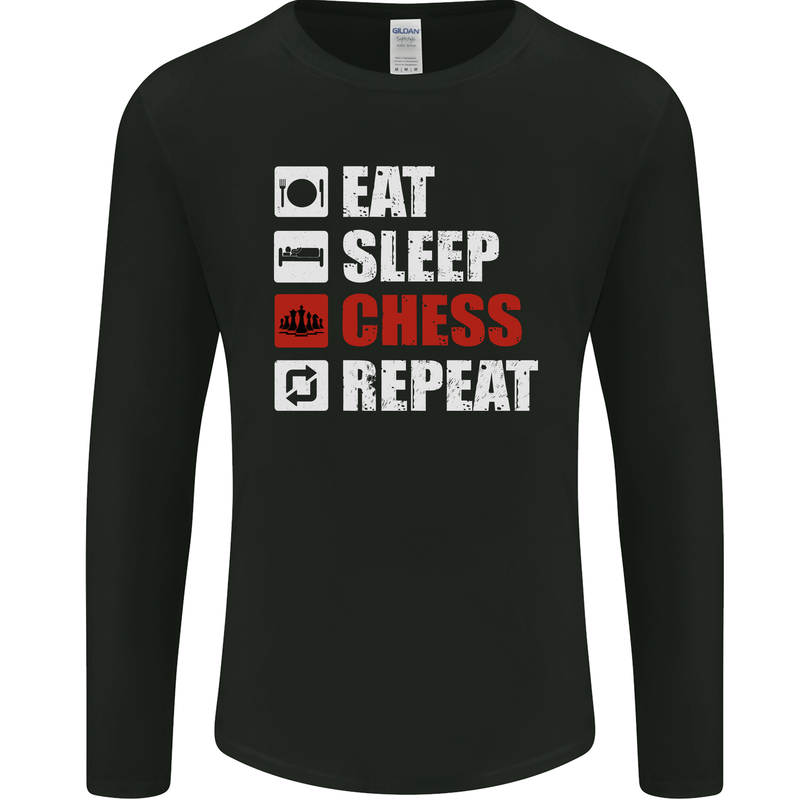 Eat Sleep Chess Repeat Player Mens Long Sleeve T-Shirt Black