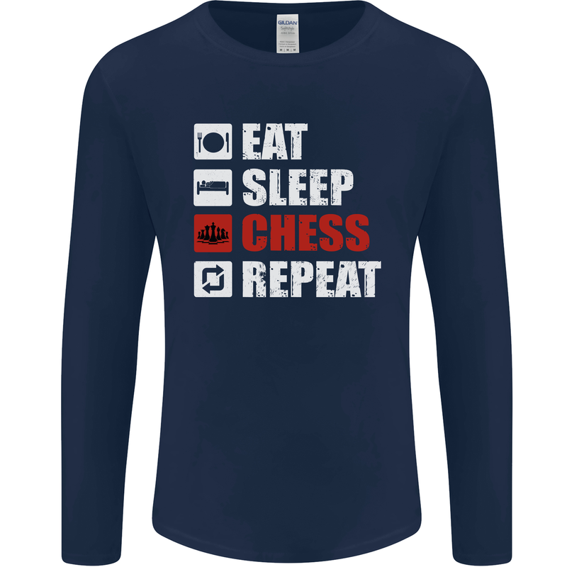 Eat Sleep Chess Repeat Player Mens Long Sleeve T-Shirt Navy Blue