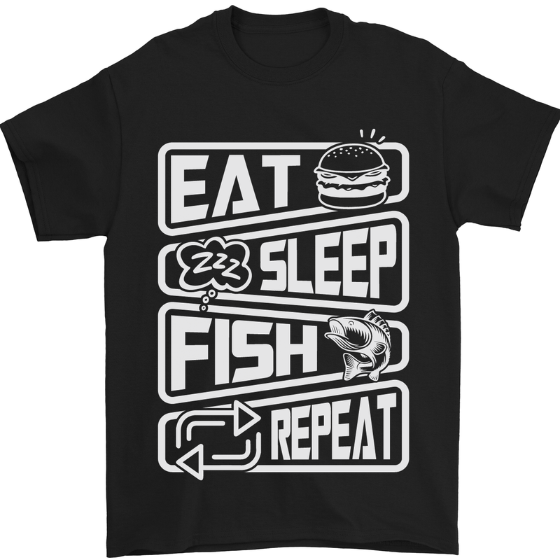 a black shirt that says eat sleep fish repeat
