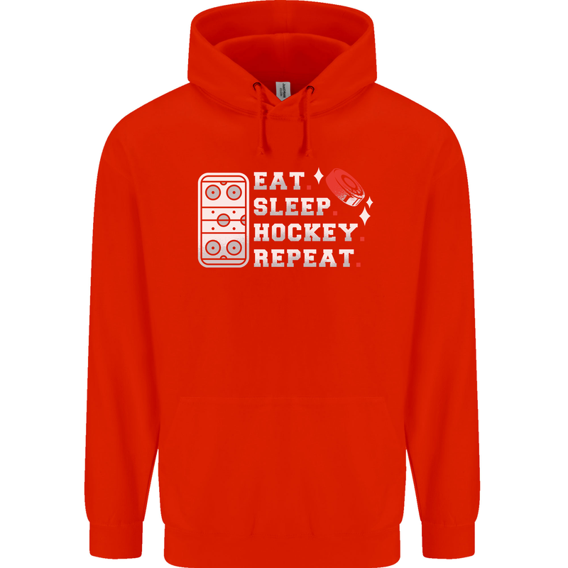 Eat Sleep Hockey Repeat Ice Street Funny Childrens Kids Hoodie Bright Red
