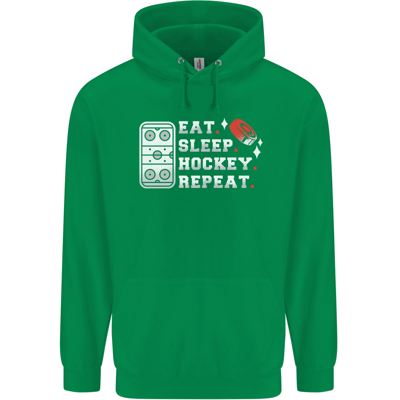 Eat Sleep Hockey Repeat Ice Street Funny Childrens Kids Hoodie Irish Green
