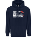 Eat Sleep Hockey Repeat Ice Street Funny Childrens Kids Hoodie Navy Blue