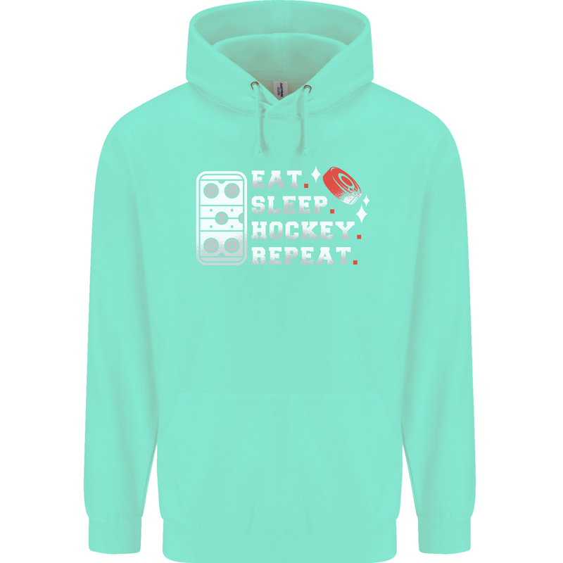 Eat Sleep Hockey Repeat Ice Street Funny Childrens Kids Hoodie Peppermint