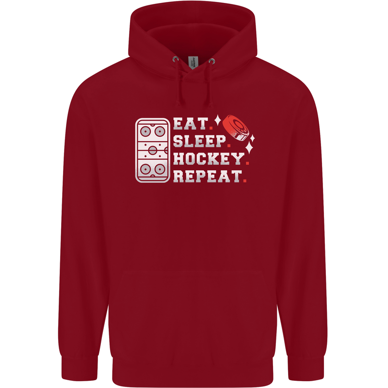 Eat Sleep Hockey Repeat Ice Street Funny Childrens Kids Hoodie Red