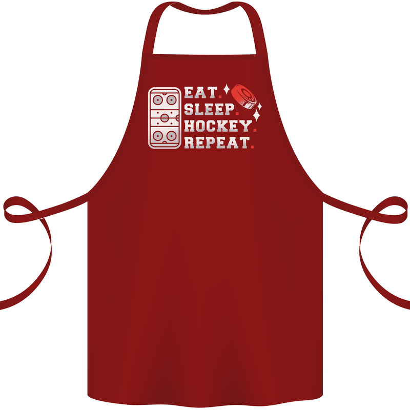Eat Sleep Hockey Repeat Ice Street Funny Cotton Apron 100% Organic Maroon