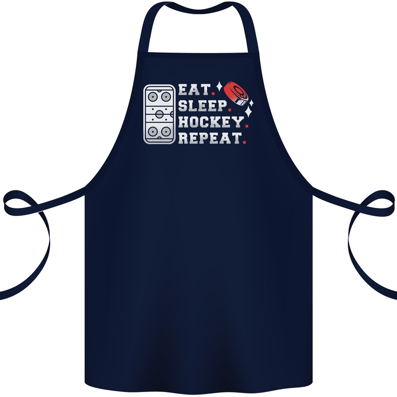 Eat Sleep Hockey Repeat Ice Street Funny Cotton Apron 100% Organic Navy Blue