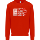 Eat Sleep Hockey Repeat Ice Street Funny Kids Sweatshirt Jumper Bright Red