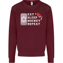 Eat Sleep Hockey Repeat Ice Street Funny Kids Sweatshirt Jumper Maroon