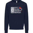 Eat Sleep Hockey Repeat Ice Street Funny Kids Sweatshirt Jumper Navy Blue