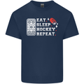 Eat Sleep Hockey Repeat Ice Street Funny Kids T-Shirt Childrens Navy Blue