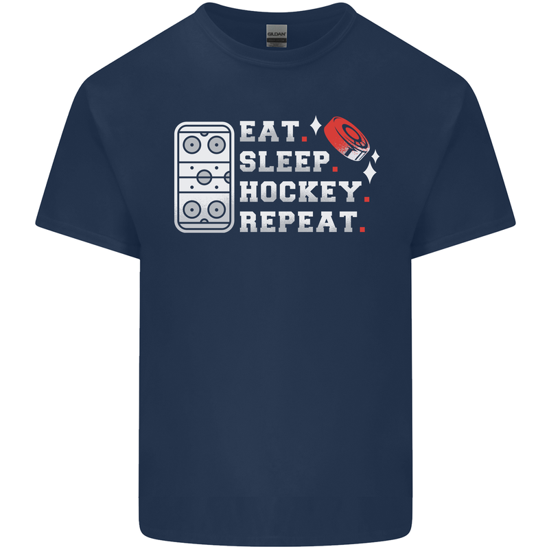 Eat Sleep Hockey Repeat Ice Street Funny Kids T-Shirt Childrens Navy Blue