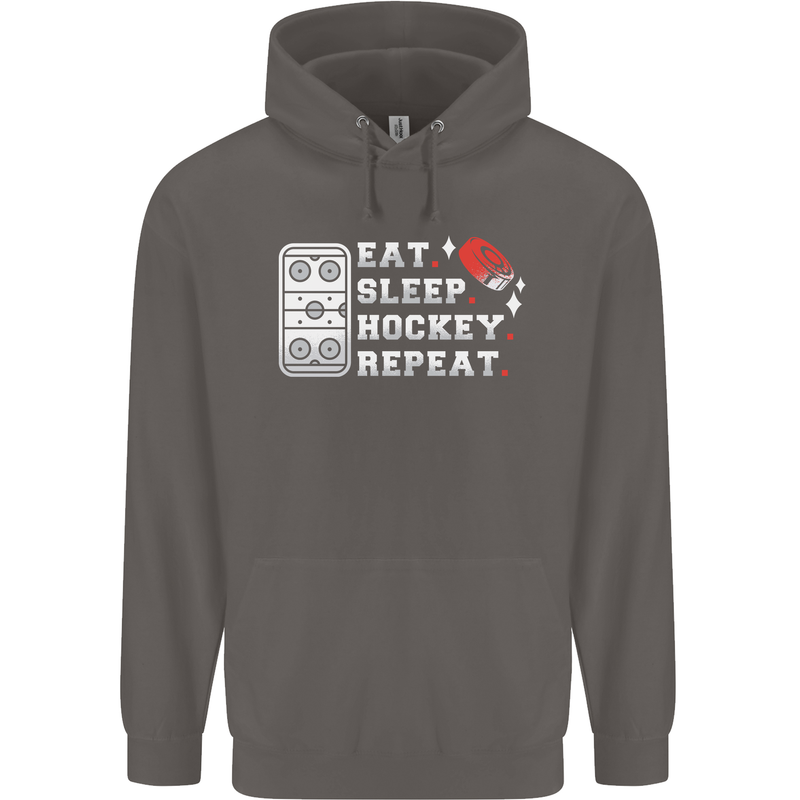 Eat Sleep Hockey Repeat Ice Street Funny Mens 80% Cotton Hoodie Charcoal