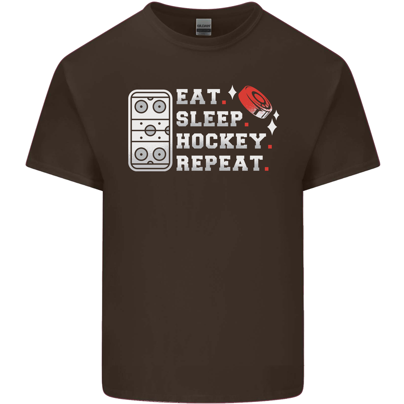 Eat Sleep Hockey Repeat Ice Street Funny Mens Cotton T-Shirt Tee Top Dark Chocolate